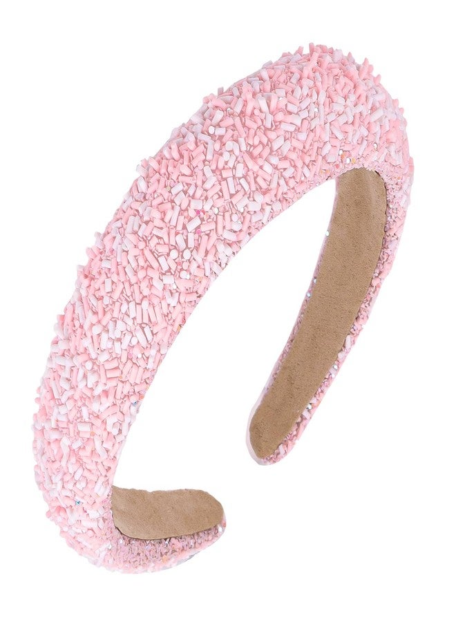 Semato Sprinkle Headband for Women Wide Padded Headband Thick Donut Hairbands Wide Fashion Hair Hoops Thick Padded Girls Hair Accessories (Light Pink-2) - Image 1